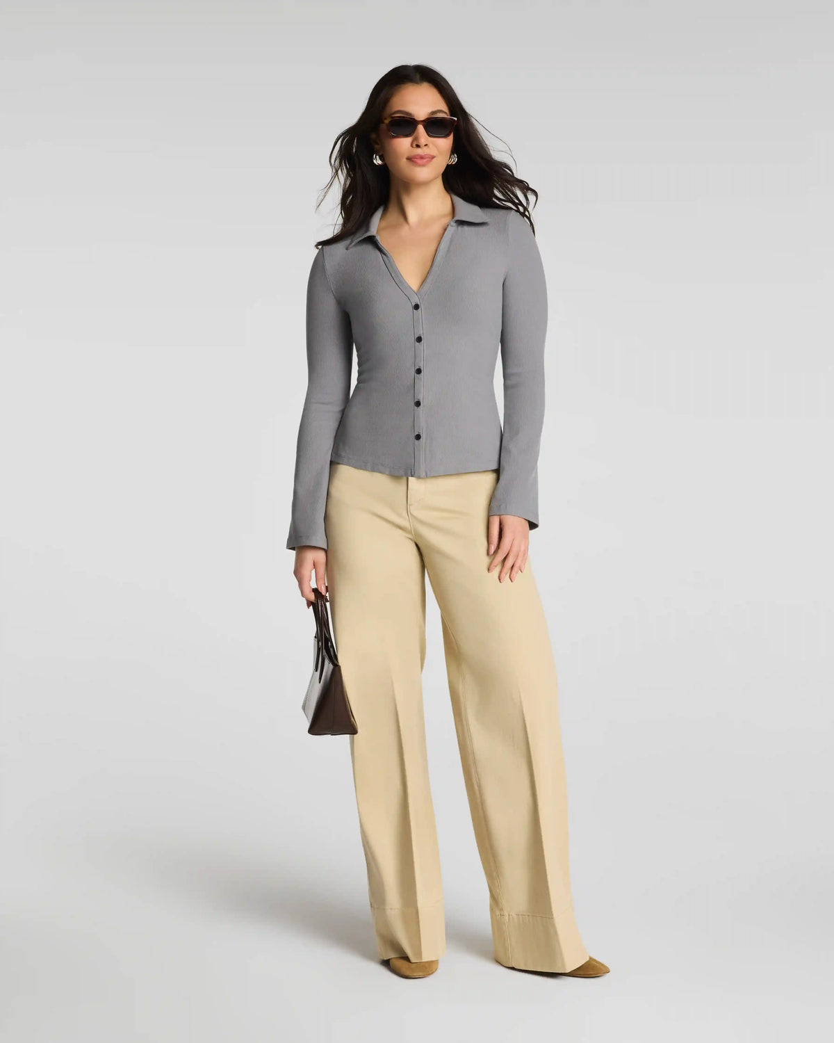 SPANX® Ribbed Knit Button Down | Dove Grey