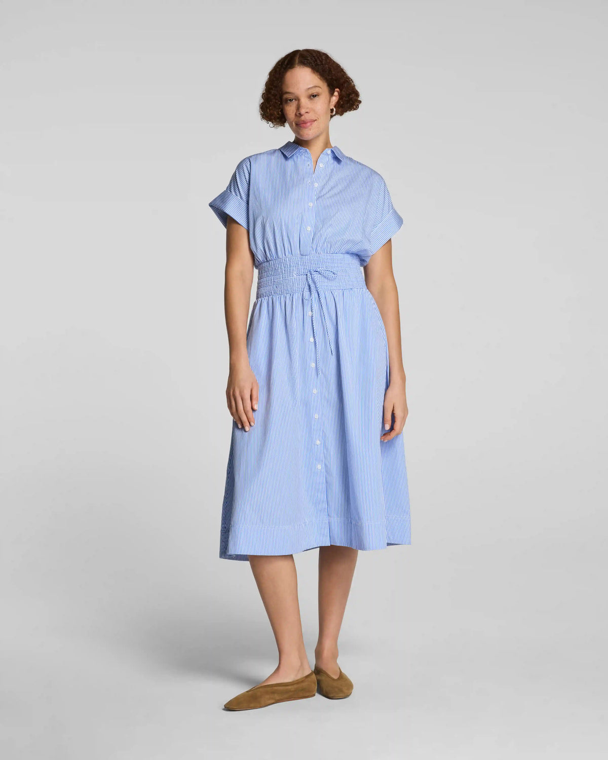 SPANX® Poplin V-Neck Smocked Midi Dress