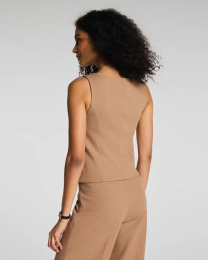 SPANX® WellSuited Tailored Button-Down Vest | Camel Heather