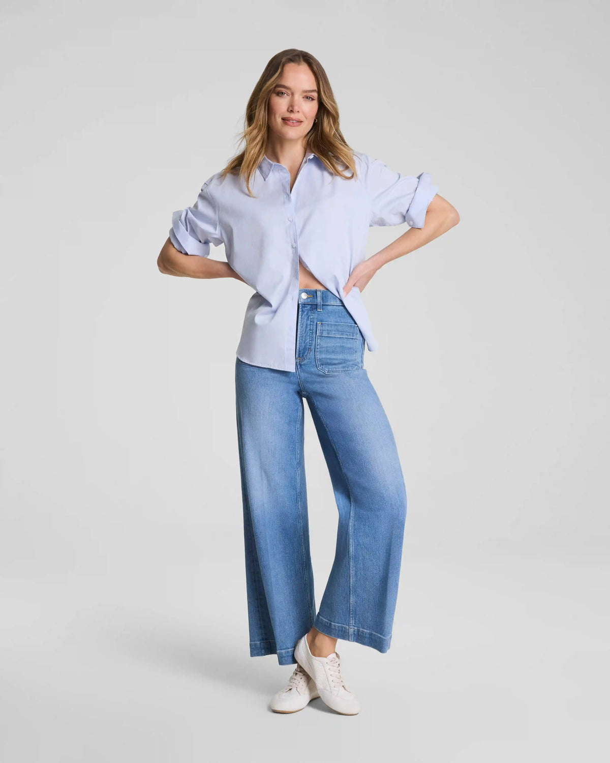 SPANXshape® Authentic 360 Cropped Wide Leg Jeans with Patch Pockets