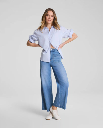 SPANXshape® Authentic 360 Cropped Wide Leg Jeans with Patch Pockets