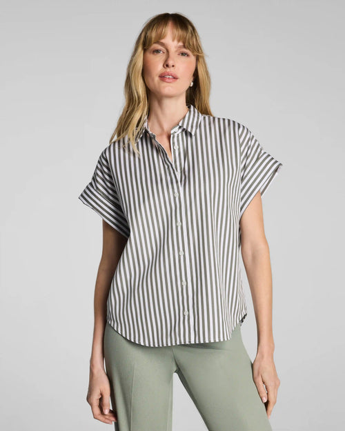 SPANX® Poplin Oversized Short Sleeve Button Down