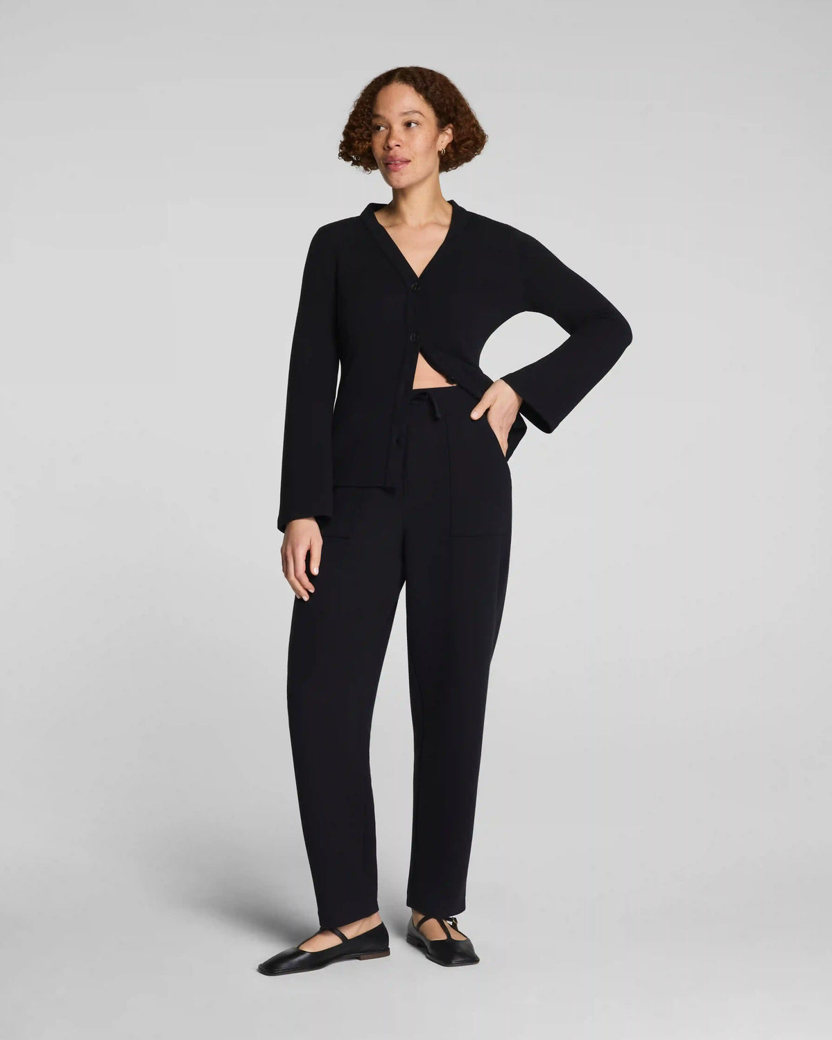 SPANX AirEssentials® French Rib Barrel Leg Pant | Very Black