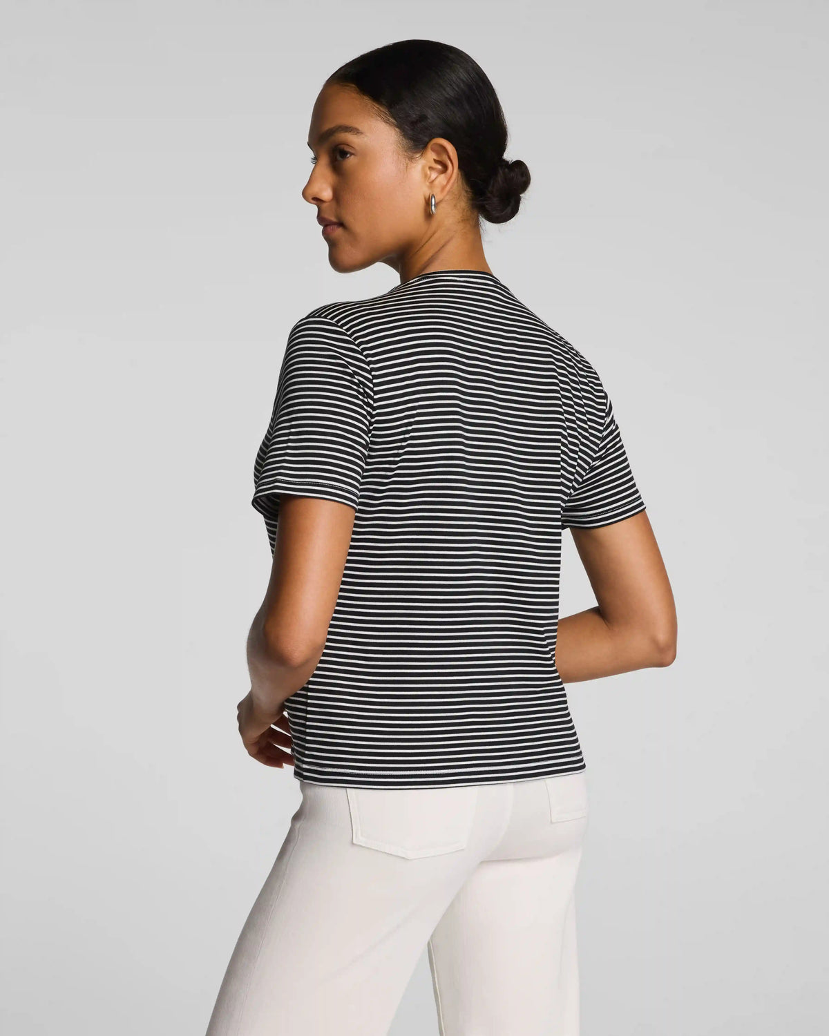 SPANX® Lightweight Cotton Crewneck Tee | Classic Black/Linen Stripe