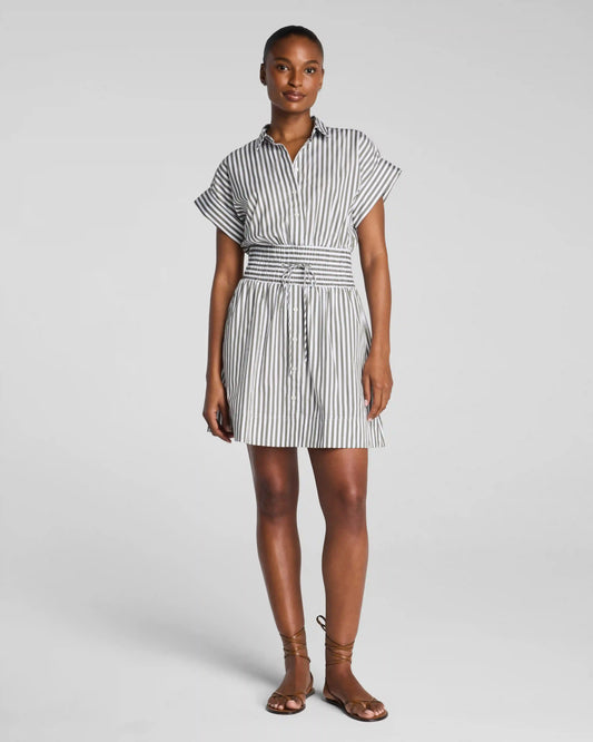 SPANX® Poplin Smocked Mini Shirt Dress | Frosted Moss/Classic White Stripe
