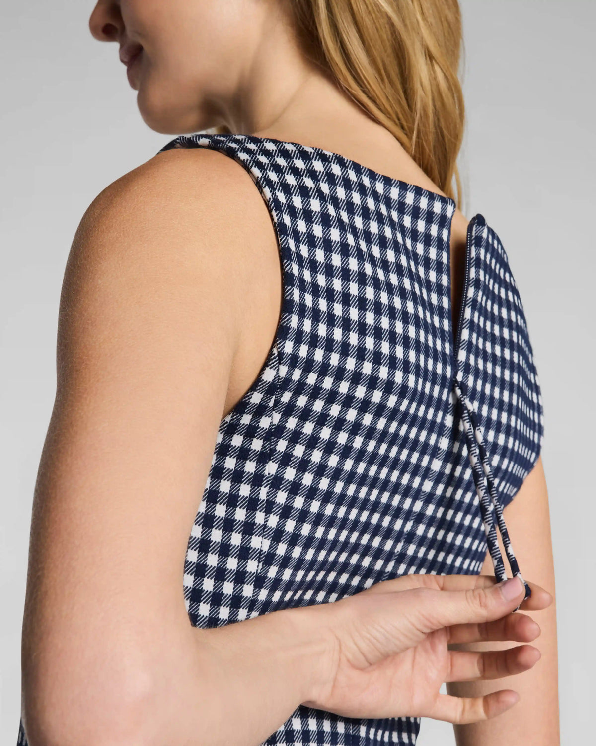SPANX® Ponte Jacquard Square Neck Mini Dress | Timeless Navy Gingham