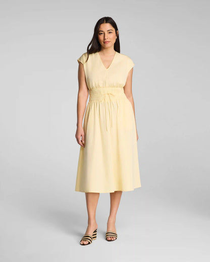 SPANX® Poplin V-Neck Smocked Midi Dress