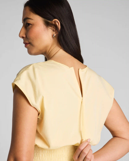 SPANX® Poplin V-Neck Smocked Midi Dress | Sunbeam