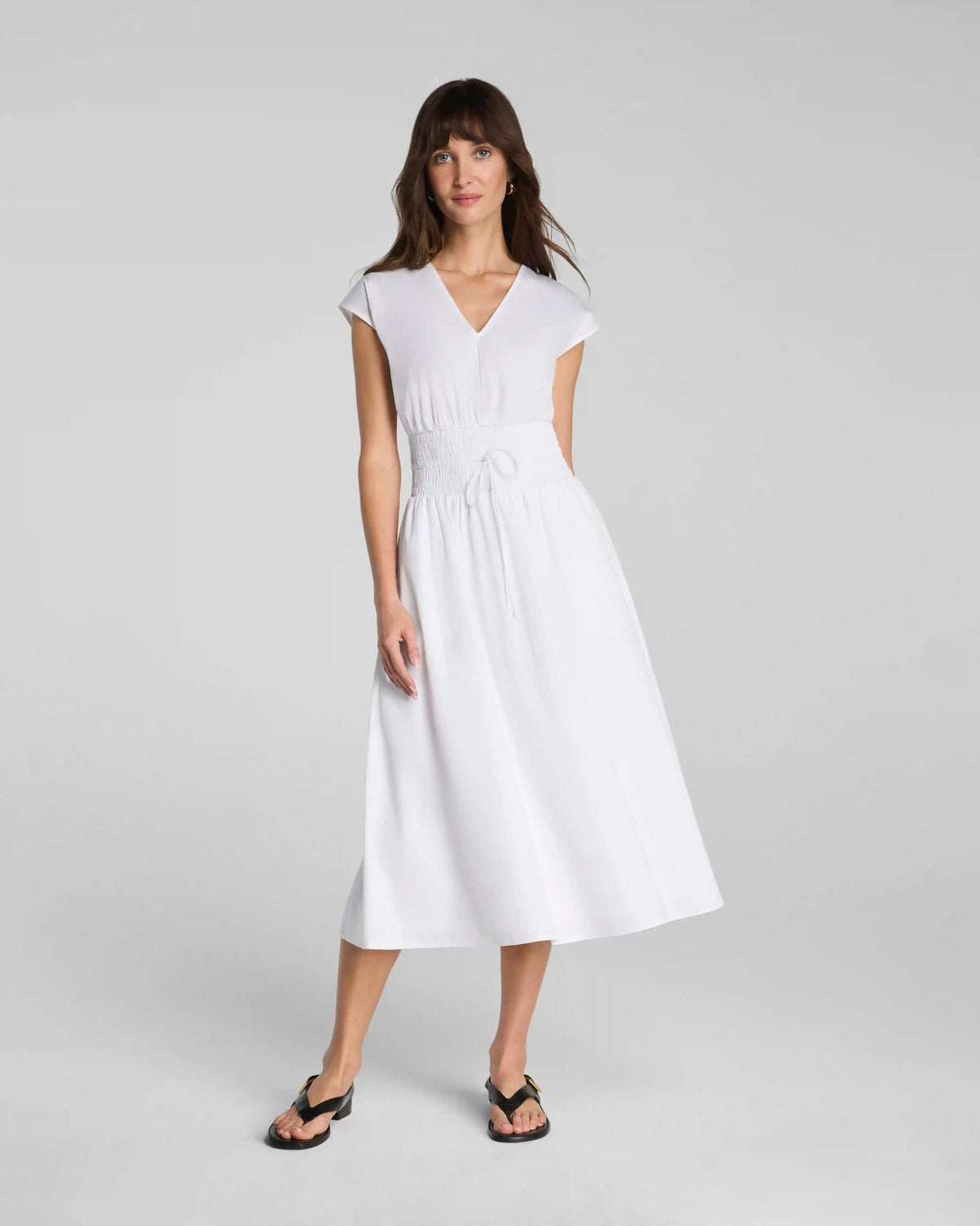 SPANX® Poplin V-Neck Smocked Midi Dress